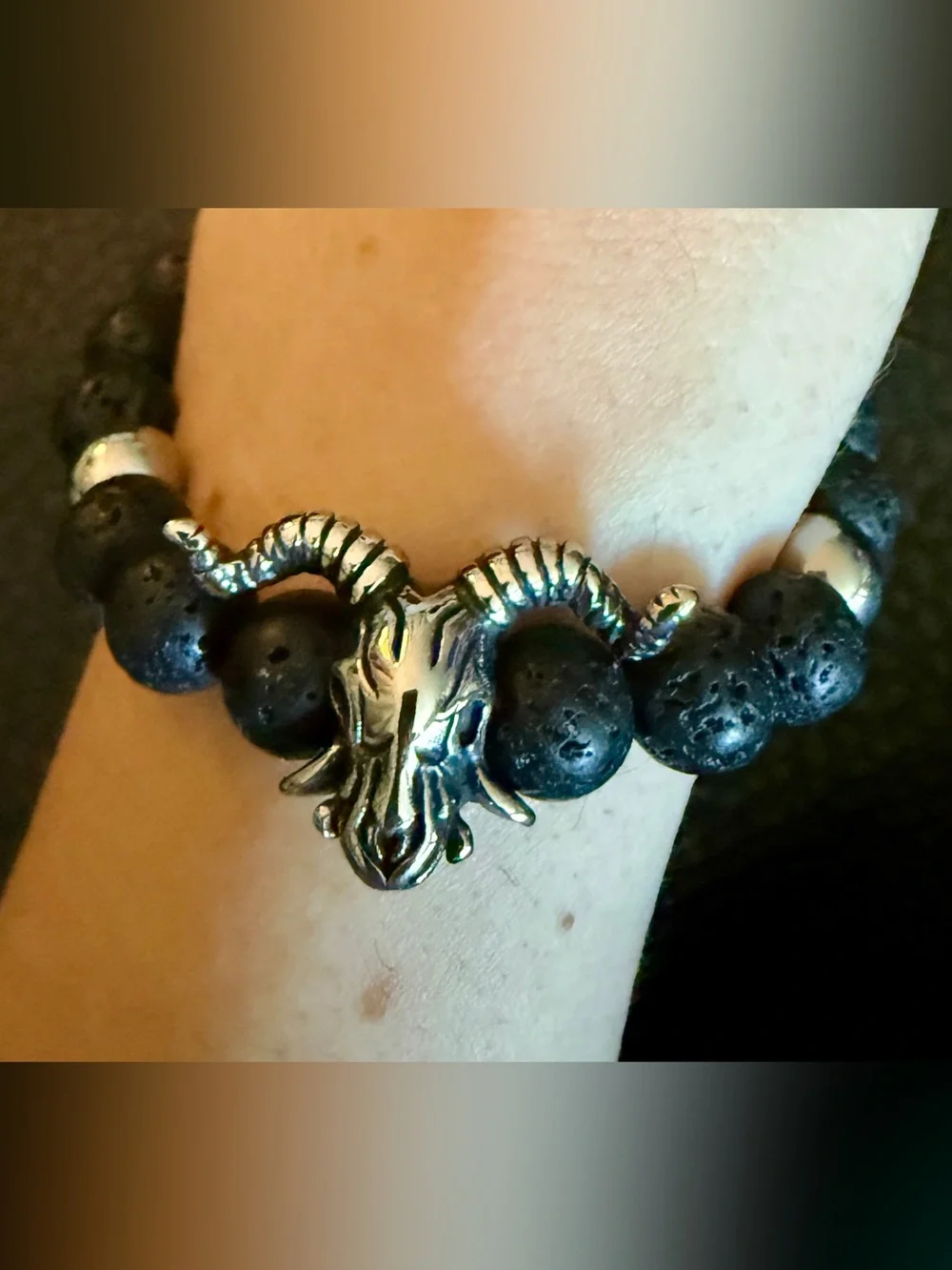 New Unisex Rugged Black Beaded Bracelet-Goat Skull Gothic Occult Metal Pagan
